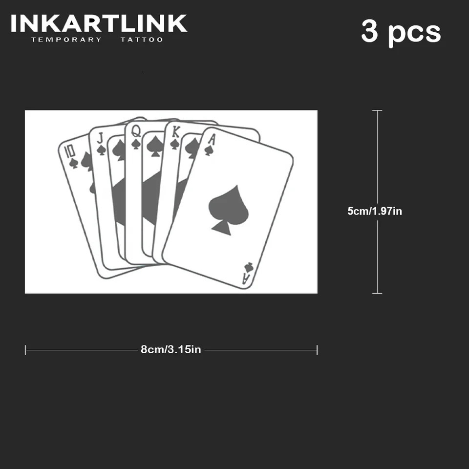 3 pcs Poker Temporary TattooLasts To 15 Days Technology Magic Waterproof Semi Permanent Sticker 250219