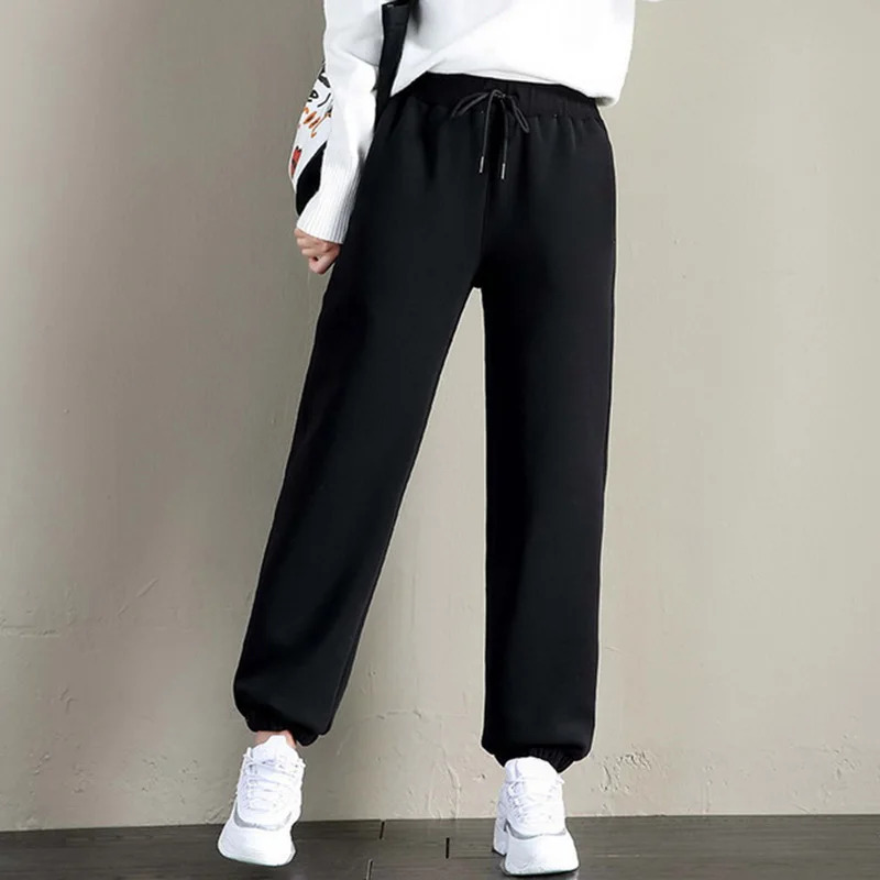 Winter Lambswool Warm Casual Pants Fleece Lined Sweatpants High Waist Stretchy Thick Thermal 250304