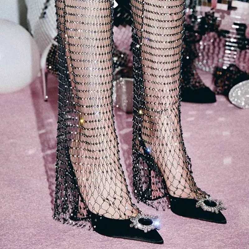 2024 Bow Rhine High H Suower Silk Pointed Party Sandals For Wen Wedding Shoes Y250304