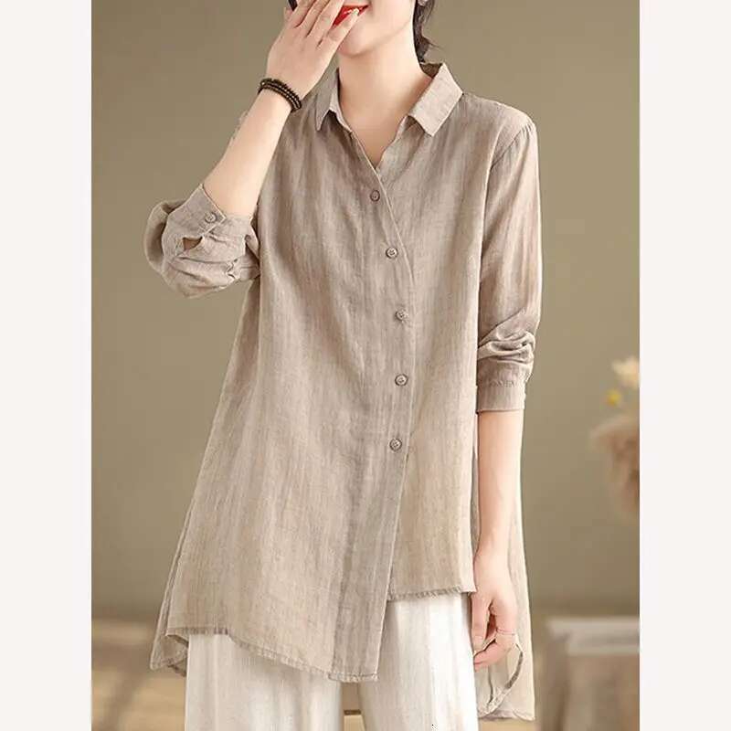 Cotton En Mid Length Shirt Spring Autumn New Artistic Style Casual Loose Slimming Temperament Tops Trendy Clothes For Women