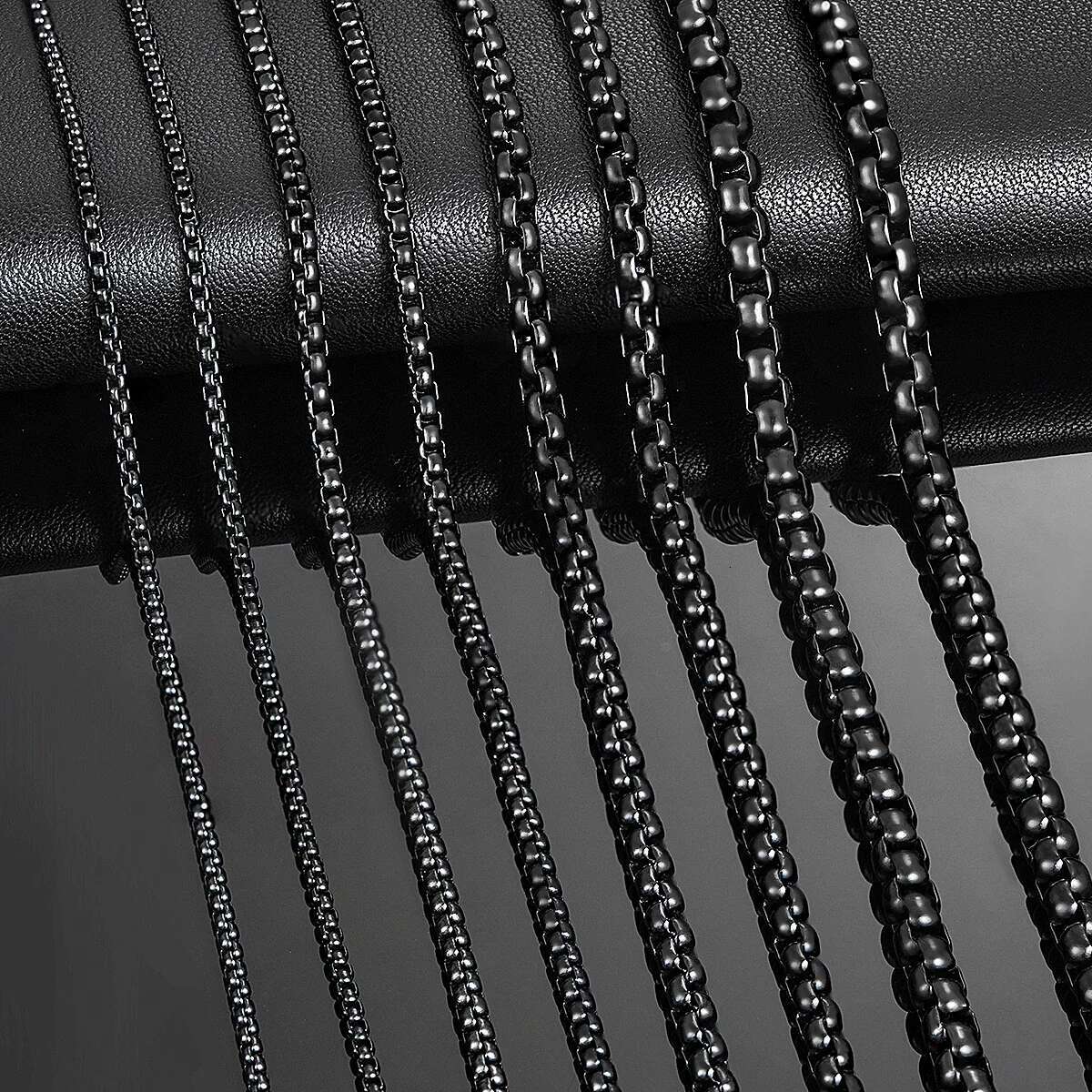 HIYEE 1 Piece 2mm/3mm/4mm/5mm Black Color Box k Chain Classic Curb Necklace Stainless Steel Jewelry for Men Women DIY Gift