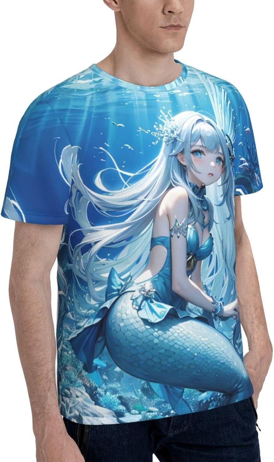 Mens T shirt Mermaid Girl 3D Printed T-Shirt for Men Cartoon Mermaid Graphic Soft Comfort Casual Tee tee Casual tops summer clothes