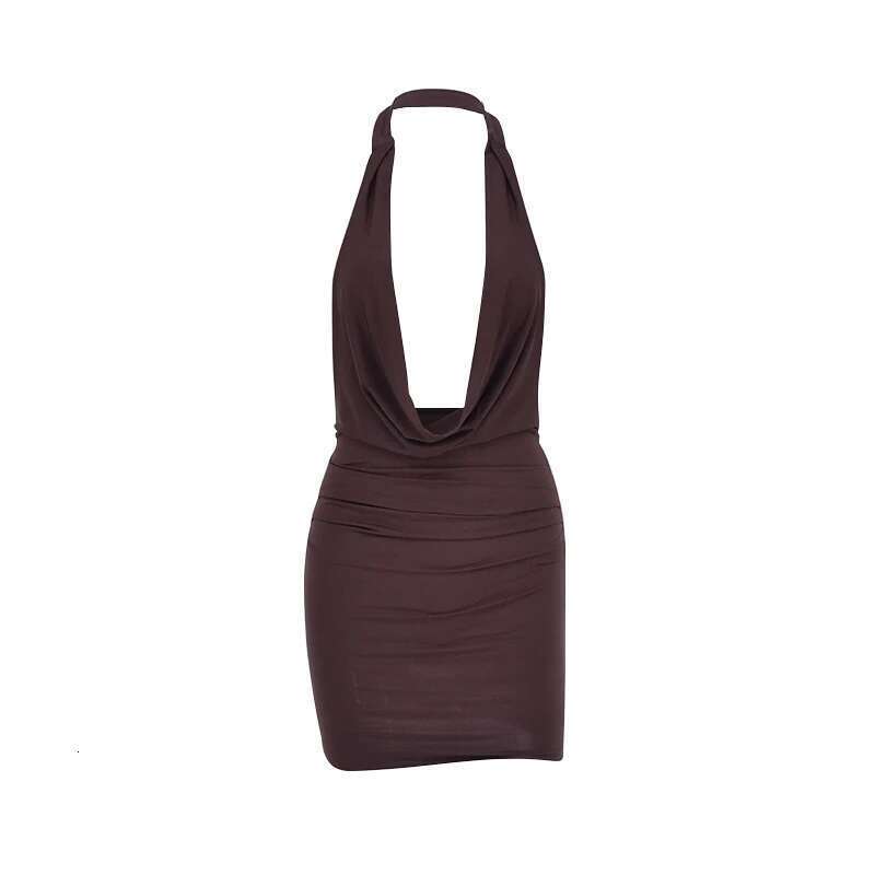 Mini Sexy Dress Women Summer Solid Fashion V-Neck Backless Sleeveless Bodycon Halter Casual Elegant Party Basic Dresses KLMY