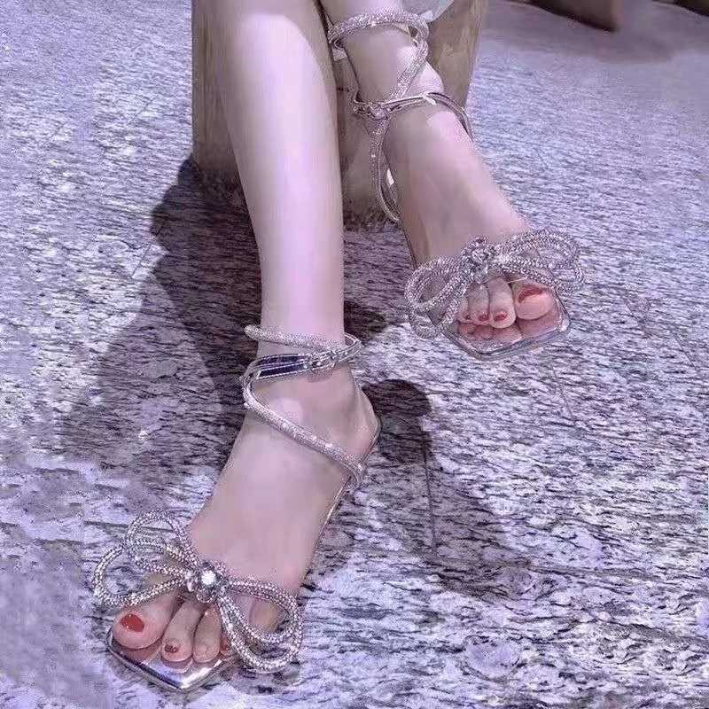 Rimocy High Heels Sier Crystal Sandals Women Stiletto Heeled Ankle Strap Gladiator Shoes Woman Summer 2022 Pvc Sandals WomanXJ2500305