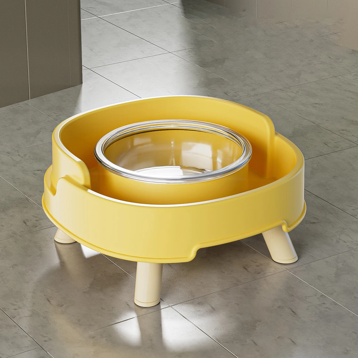 High-Footed Leak-Proof Pet Bowl - PP+Glass, Anti-Spill, Spine Protection, for Cats & Dogs