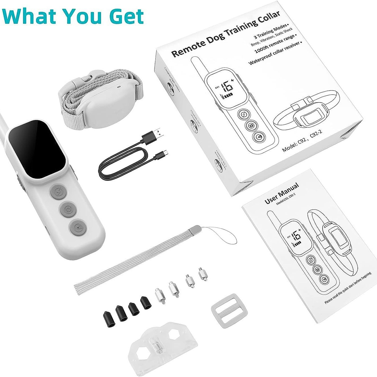 Dog Training Collar Wrap-Around Shock 1000ft Control Distance W/3 Training Modes Beep Vibration Shock Dog Anti-barking Collar