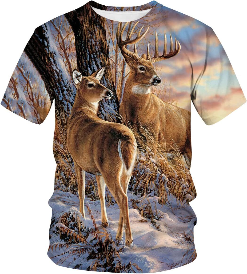 Mens T shirt Deer T-Shirt Novelty Animal Graphic 3D Print Casual Tshirt for Mens Womens tee Casual tops summer clothes animal print