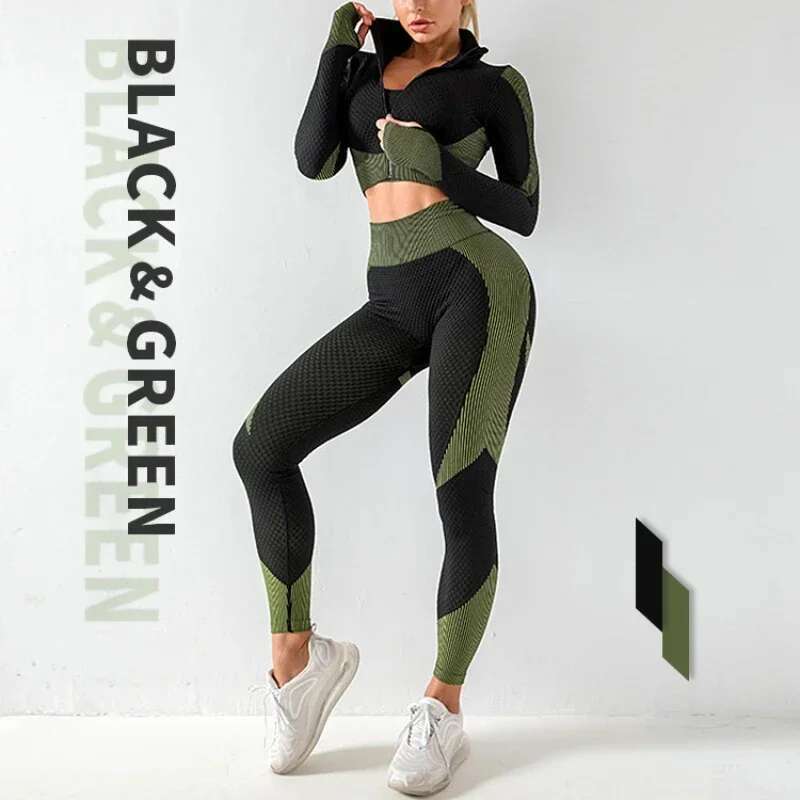Popular Seamless Knitted Yoga Wear For Autumn And Winter, Sexy Butt-Lifting Fiess Sports Three-Piece Set