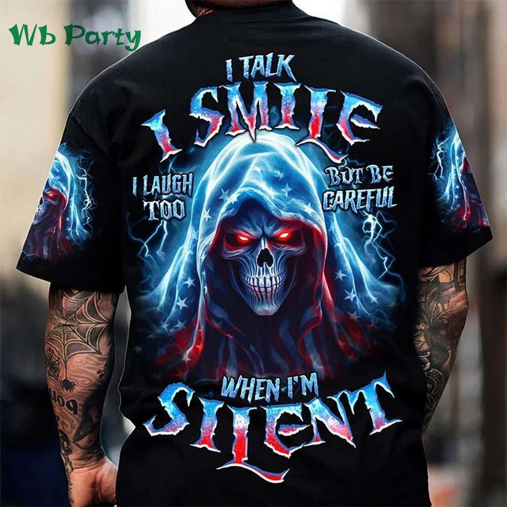 Men's Short Sleeve T-shirt, Oversized, Death Head Printed on the Back
