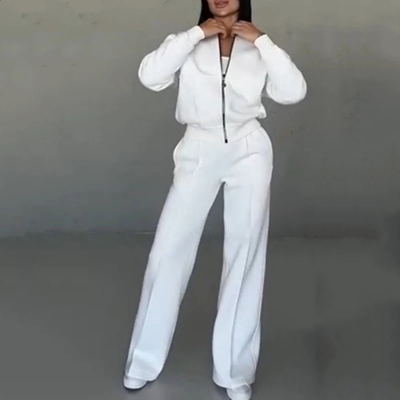 Spring Woman Loose Tracksuit Zipper Sweatshirt CoatHigh Waist Straight Pants Sports Outfits Female Autumn Casual Twopiece Set 250305
