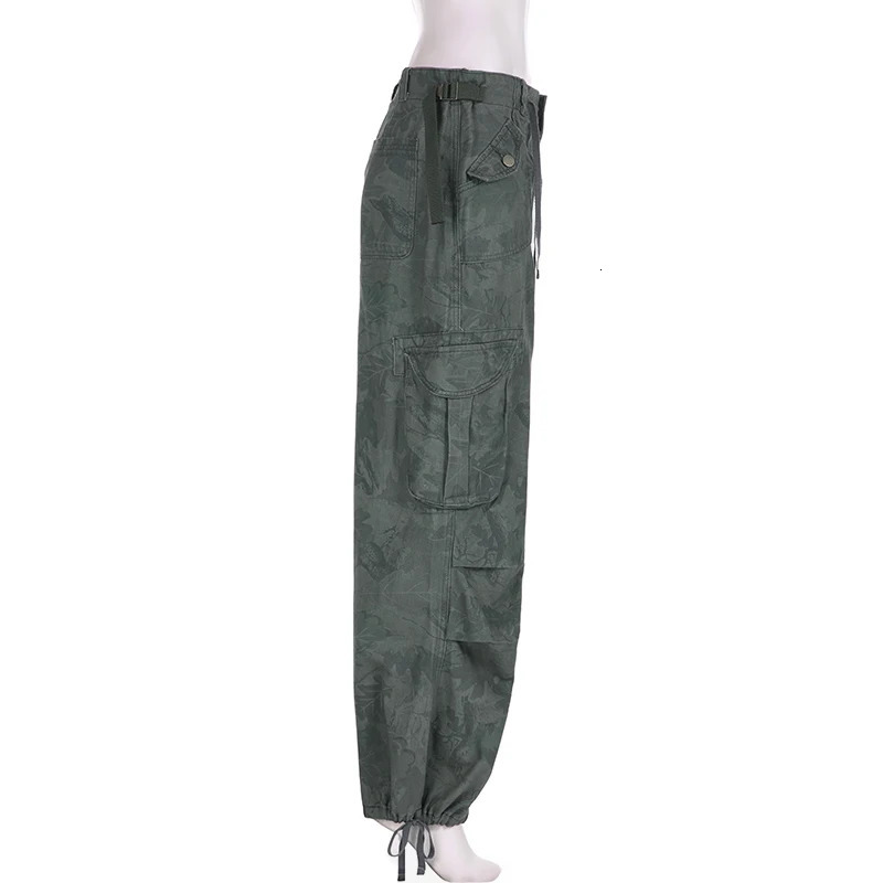 SUCHCUTE American Vintage Camouflage Cargo Jeans High Street Low Waist Denim Pants for Women Streetwear Pockets Hip Hop Trousers 250304