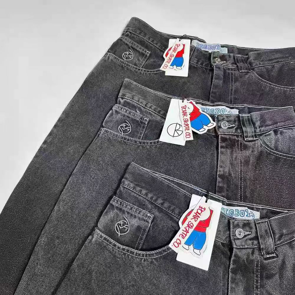 Men's Jeans Streetwear Polar Big Boy Y2K Harajuku Hip Hop Cartoon Embroidery Retro Blue Baggy Pants Mens Womens Wide Leg Trouser