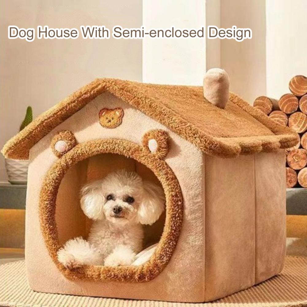 Cartoon Bear Dog House Cozy Cartoon Bear Pet Bed Cave with Removable Cushion Pillow for Indoor Cats Dogs Winter Warm for Kittens