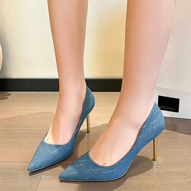 Size Up Shoes Fi Wen Summer High H Wedding Shoes Denim Pointed Stiletto High Heels Work Shoes 8cm High H Y250304