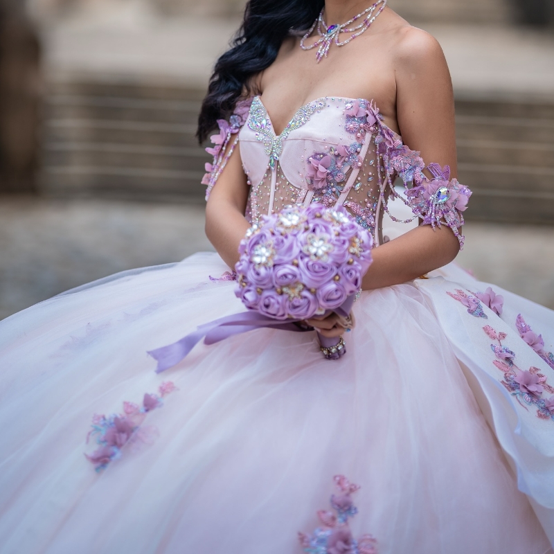 Light Pink Shiny Quinceanera Dresses Ball Gown Off Shoulder Applique Lace Beads Tull Corset Sweet 16 Dress Vestidos 15 De Anos