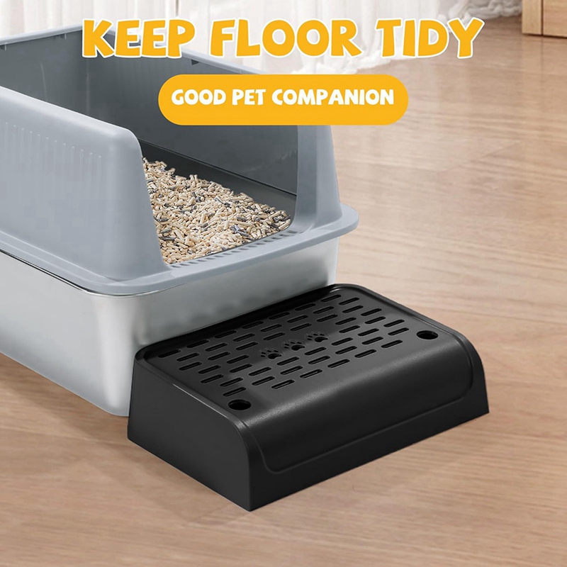 Cat Litter Box Ramp With Filter Function, Double Layered Self-Cleaning Cat Litter Box Litter Trapper With Storage