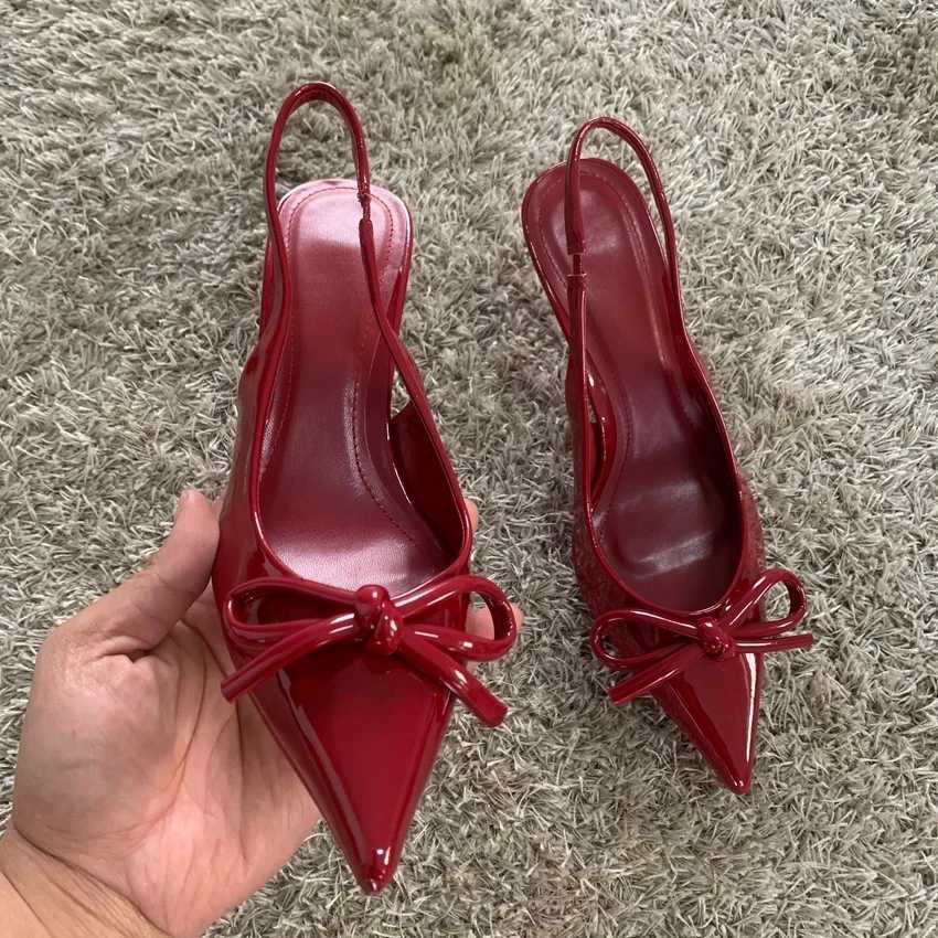 2025 New High H Wen Weddings Bridal Shoes Bow Decorated With Shallow Pointed Toe Elegant Slingbacks Ladies Pumps Y250304