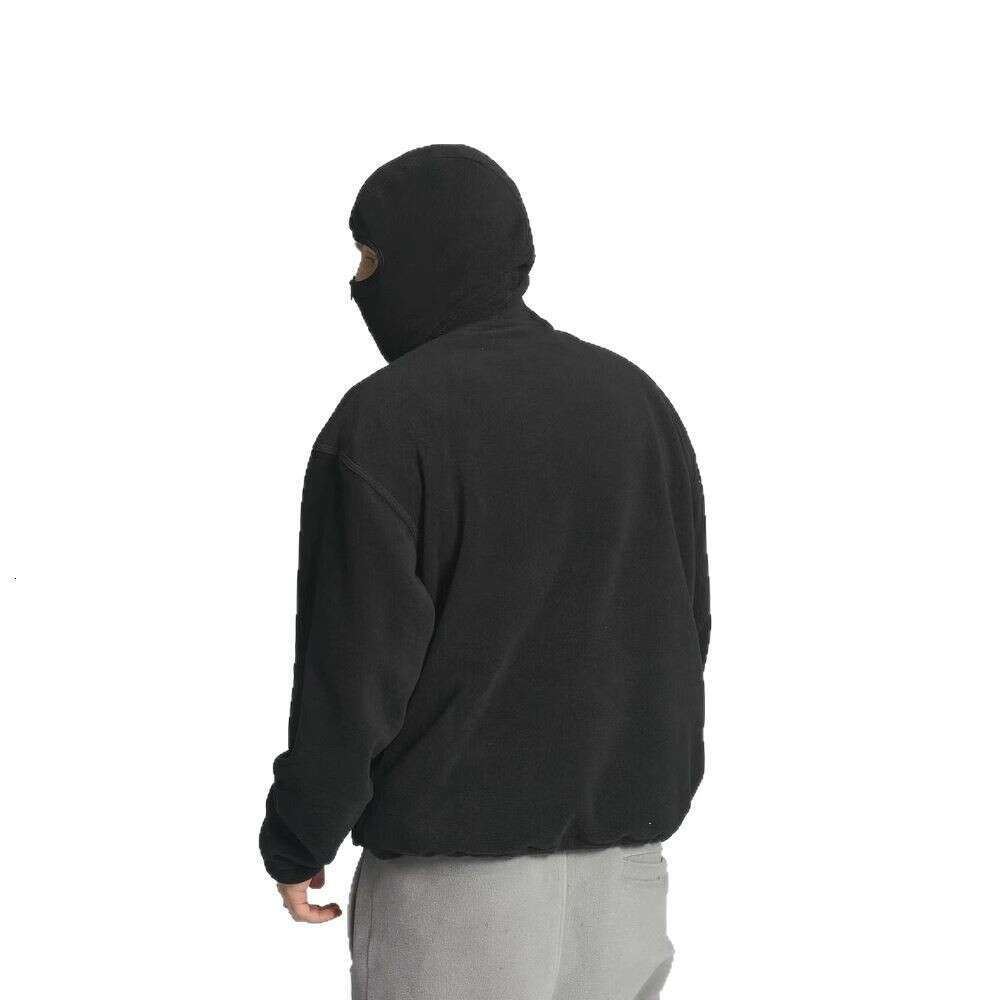 Polar fleece hip-hop high street solid color ninja hooded men's half zip hoodie pullover top