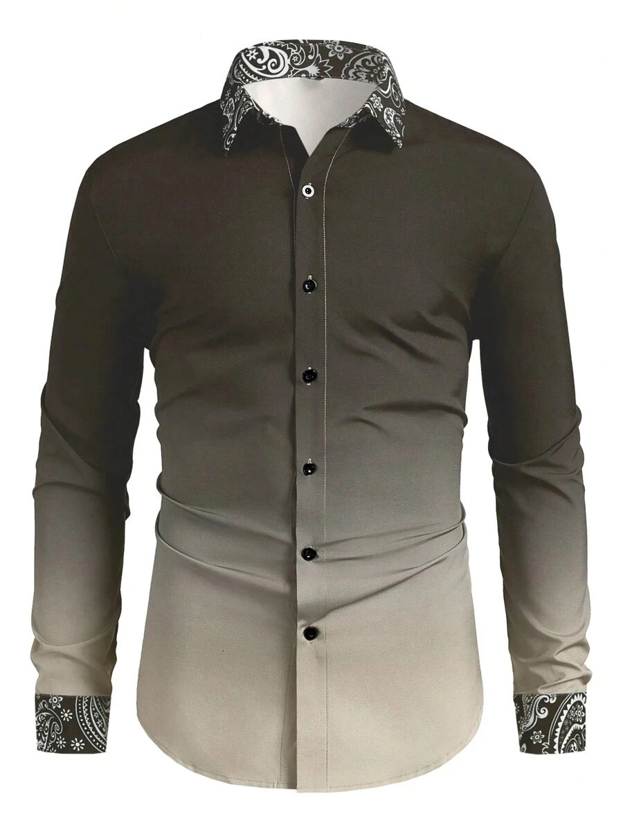 Mens casual gradient long sleeve shirt Happy Year soft and comfortable n plus size 6XL 250227