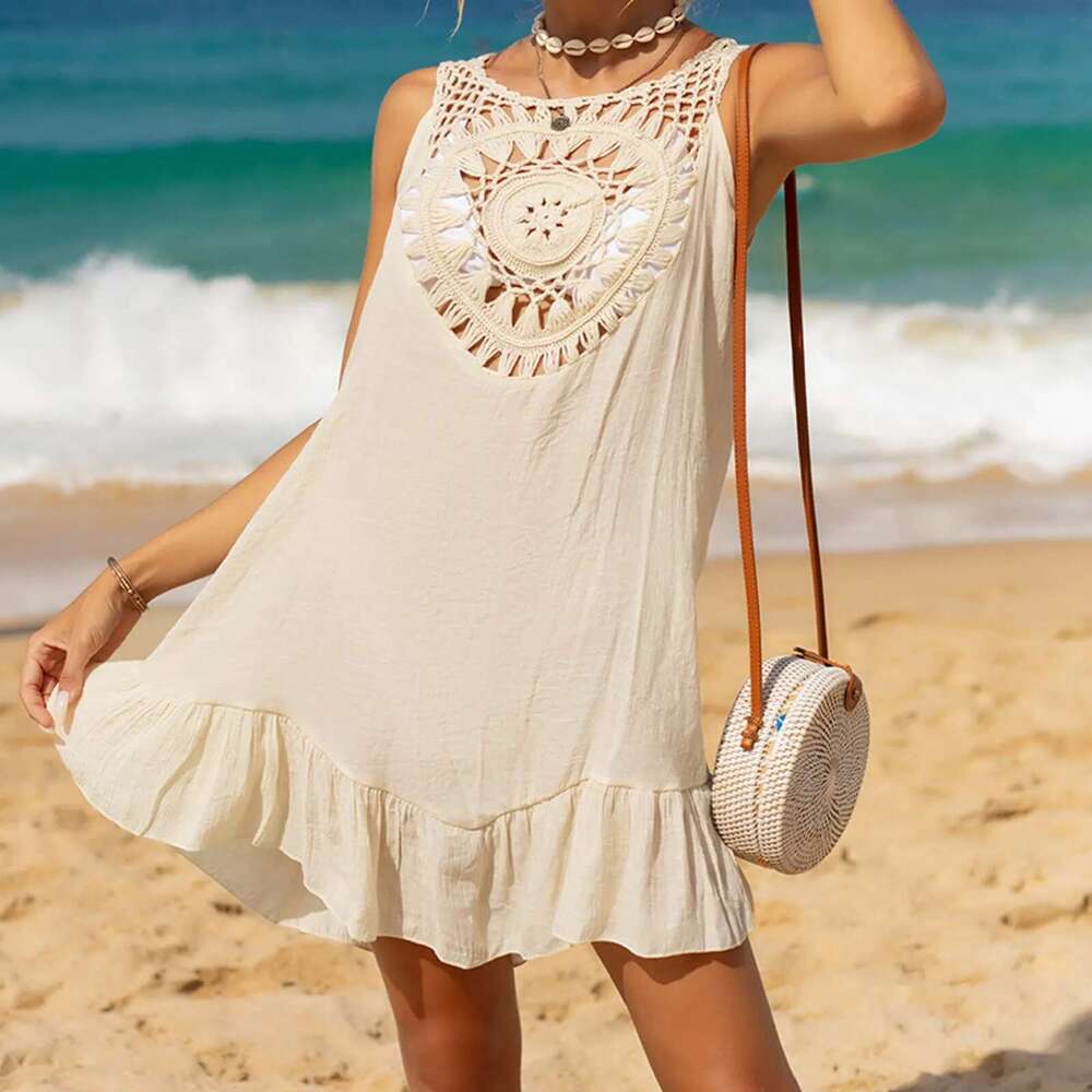 Dress Beach Tunic Cover Ups For Women Pareo Up Cpae Outfits Cover-Ups Summer 2024 Knitted Sarong Bath Exits Saida Praia O Xl Km-Ly -