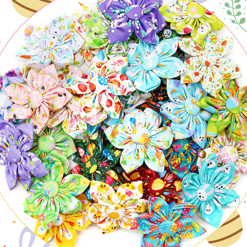 3/5PCS 2025New Dog Bowties With Elastic Bands Cartoon Rabbit Print Dog Supplies Puppy Bow Ties Collars Flower Dog Accessories