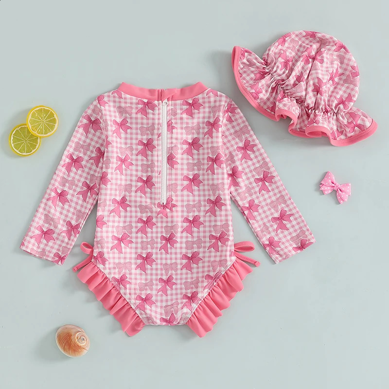 Toddler Girl Floral Rash Guard Swimsuit Set with Long Sleeve and Ruffle Bottom Bathing Suit Infant Swimwear and Sun Hat for 250304