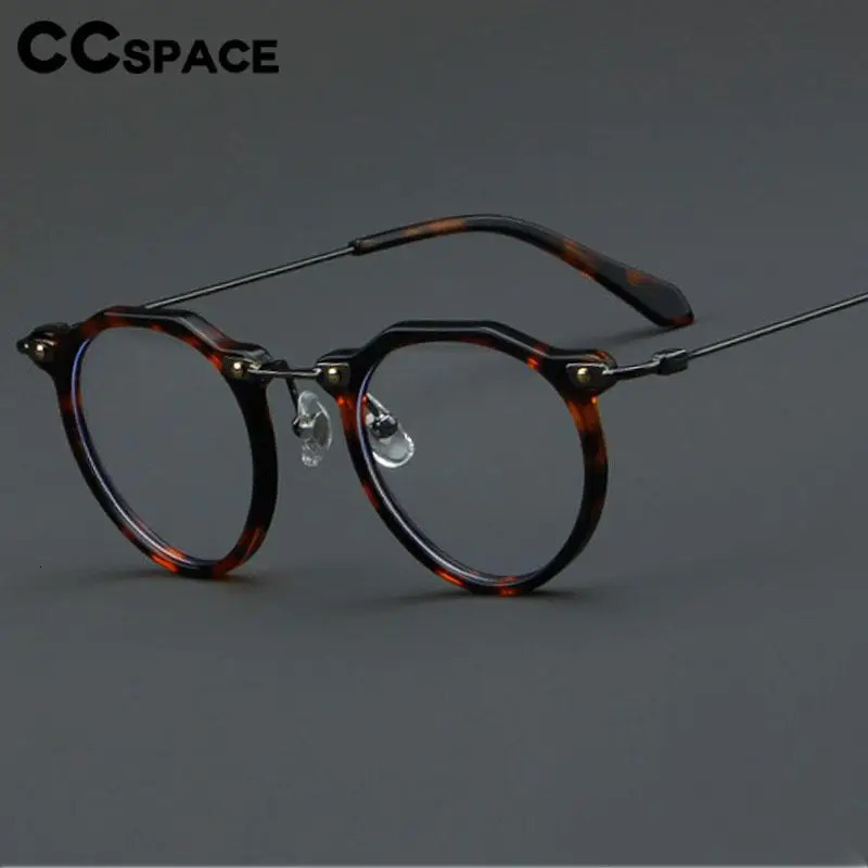 57028 Vintage Acetate Optical Spectacle Frames Women Fashion Round Metal Eyeglass Frame Men Trend Transparent Eyewear 250303