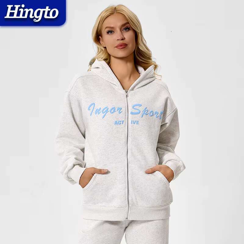 Wholesale Cotton 50% Polyester Winter Women Zipper Hoodie 330 Gsm Zip Up Plus Size Women's Hoodies And Sweatshirts