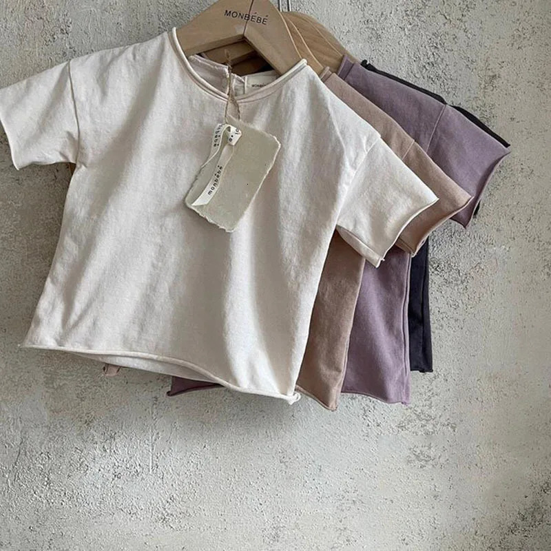 0-4 Yrs Toddler Kid Baby Boys Girls Clothes Summer Cotton T Shirt Short Sleeve Solid Color Vintage Tshirt Children Tops Infant 250304