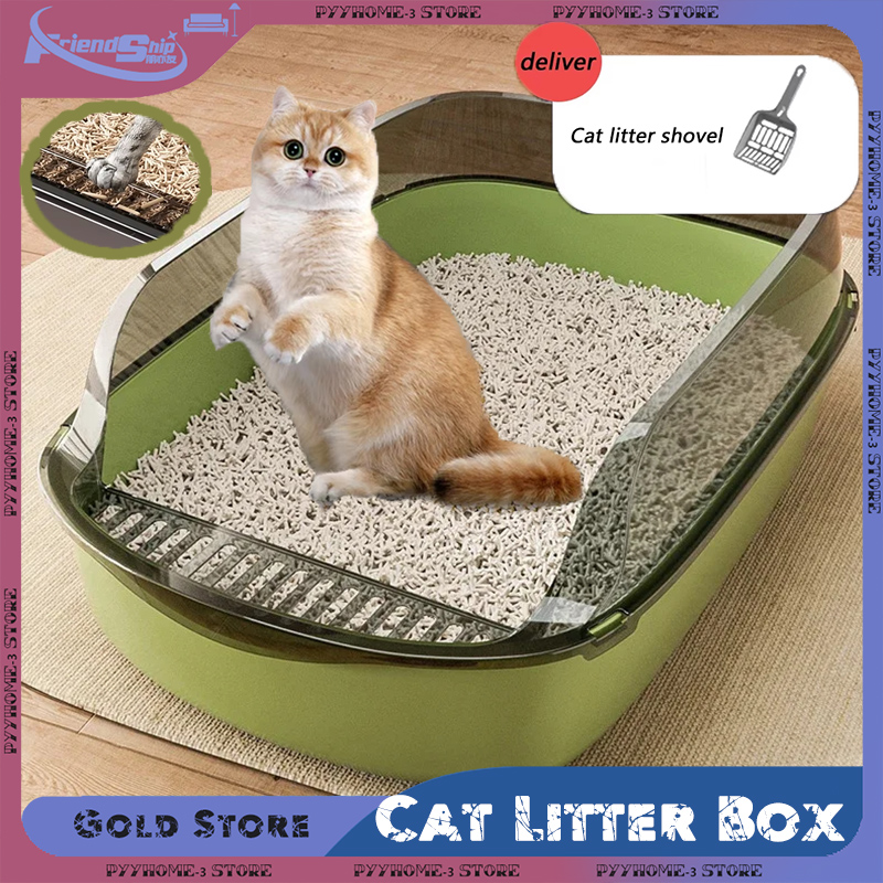 Cat Litter Box High Side Semi-Enclosed Splashproof Design Easy Clean Pet Toilet Cleaning Basin Supplies For Kittens Pet Supplies