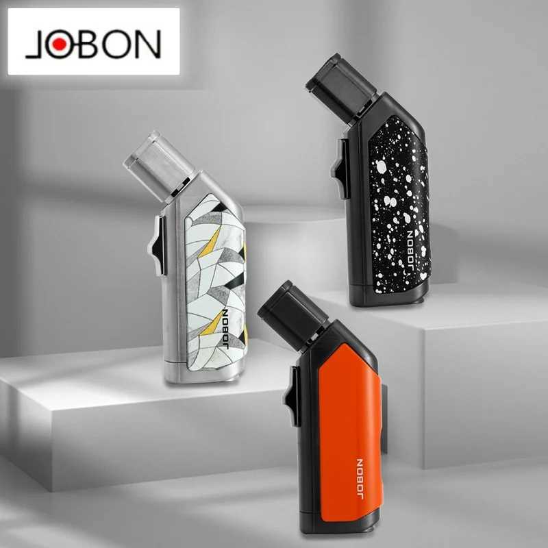 JOBON Lighter Metal Body Gunmetal 4 Flame Windproof Lighter with Cigar Punch Tool Butane Torch Lighter Smoking Accessories GiftT250305