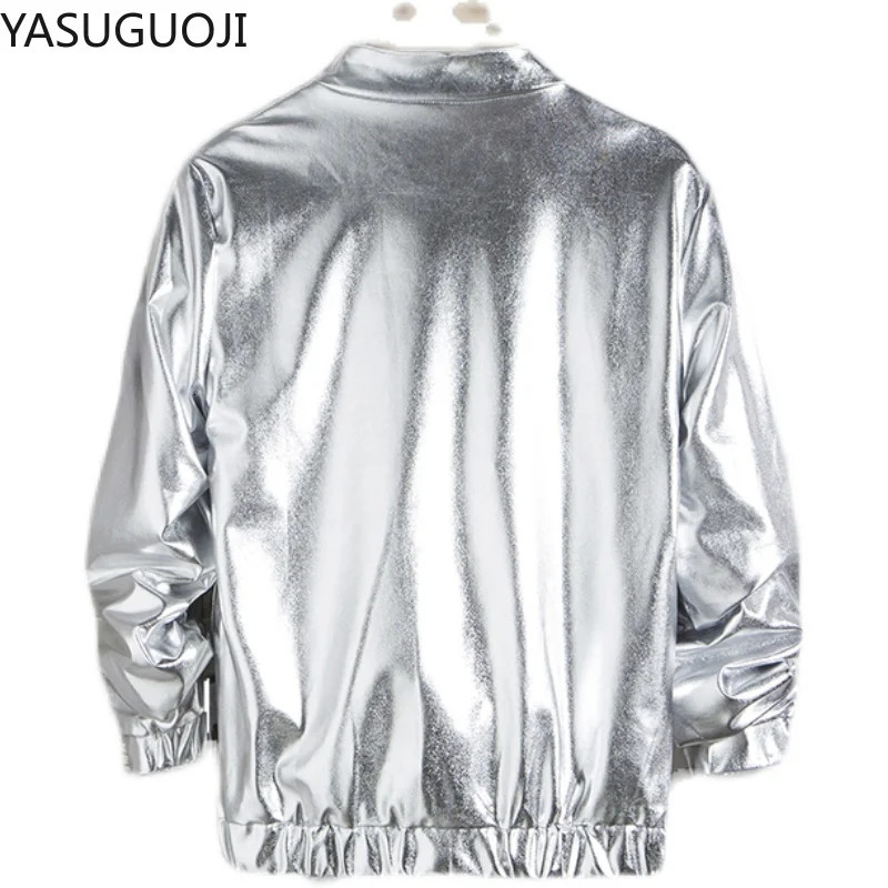 YASUGUOJI Spring Stage Perform Dress Mens Shiny Jacket Gold and Silver Bright Color Streetwear Men Hip Hop Coats Jackets 250304