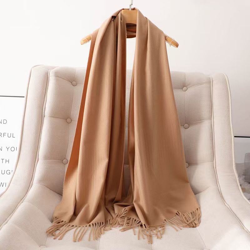 K043 Thickened girls scarf winter women's knitting 2024 new imitation cashmere thread couple solid color dual use