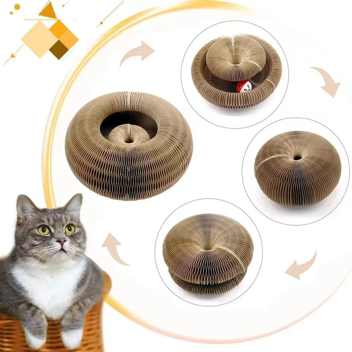 Magic Cat Toy Interactive Cats Ball Toys Kitten Game Training Stuff Fun Multiple Shapes Corrugated Paper Cat House Pet Supplies 250304