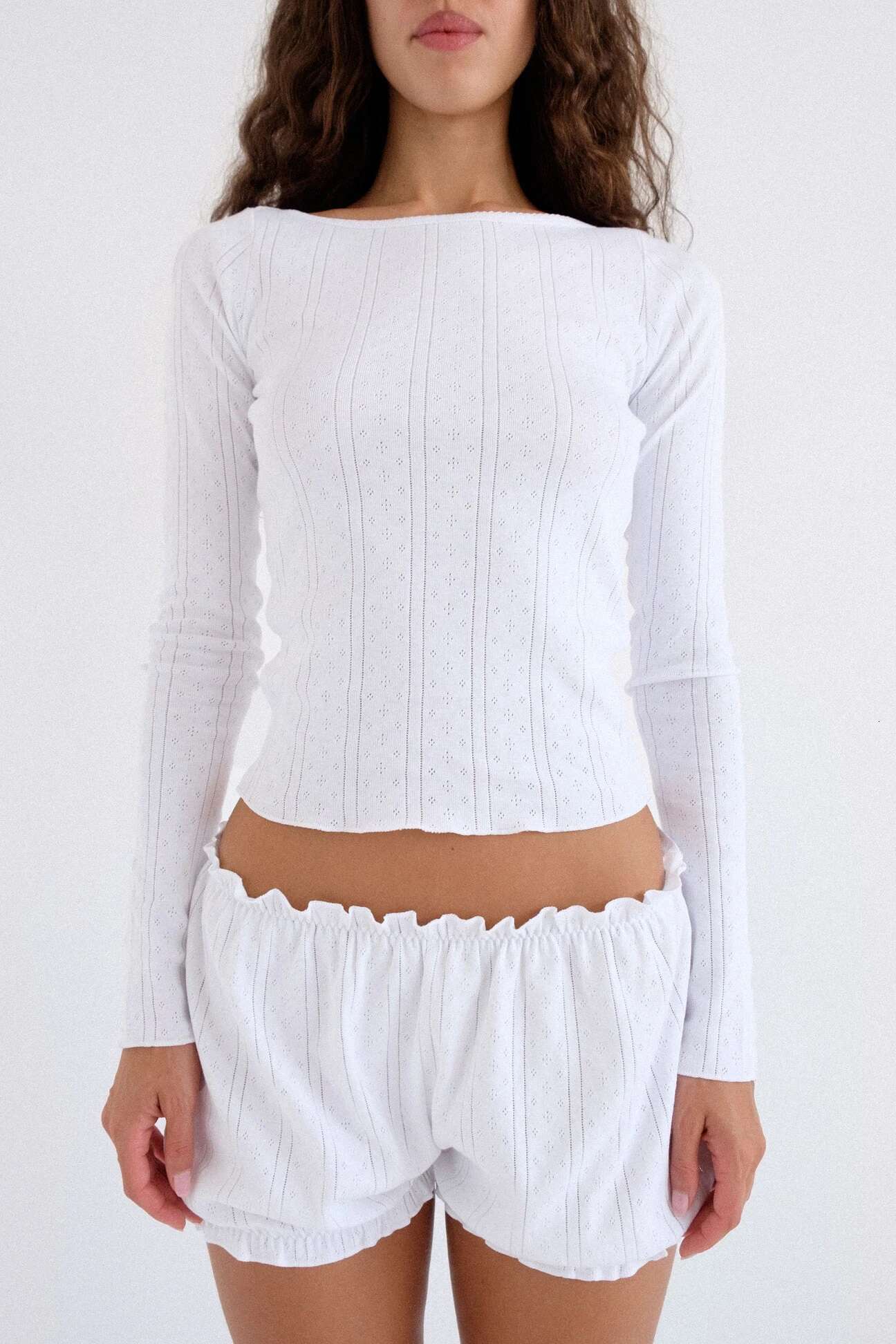 Coucou Long Sleeve T-Shirt Bract Shorts Homewear Set Organic Cotton Black And White Comfort Series