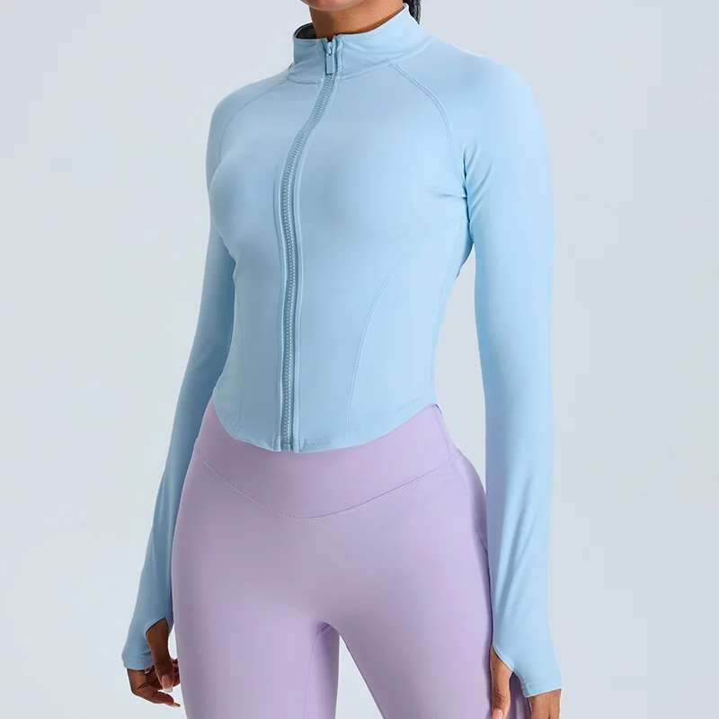 Outdoor Zipper Sports Long Sleeved Women Slim Yoga Clothes Quick Dry Cardigan Stand Up Collar Running Fiess Jacket Top Kl-My