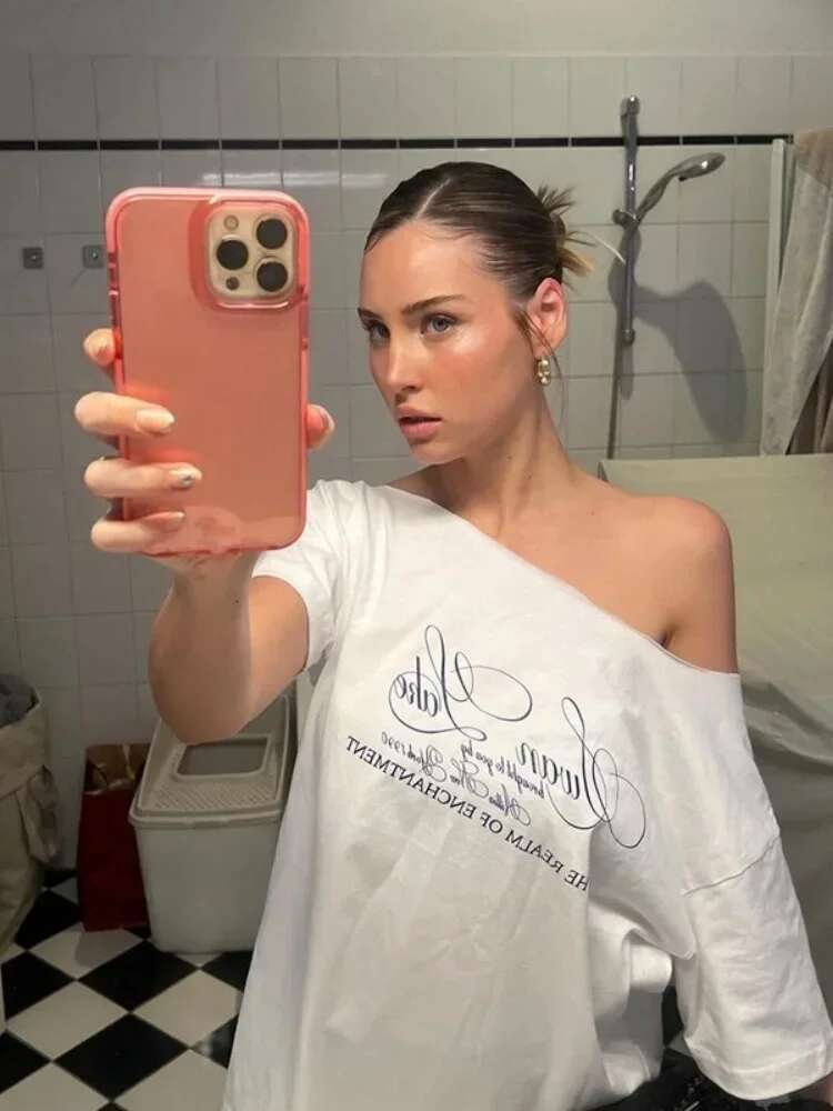Y2k Accessories Streetwear Women Clothing Inced Collar Crop Top Letter Printing Oversized T Shirt Fashion Slim Ropa De Mujer