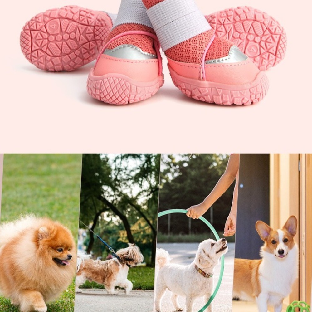 4pcs/set Pet Booties Breathable Dog Boots Anti-Slip Waterproof Dog Shoes Wear-resistant Soft Puppy Mesh Shoes Hiking