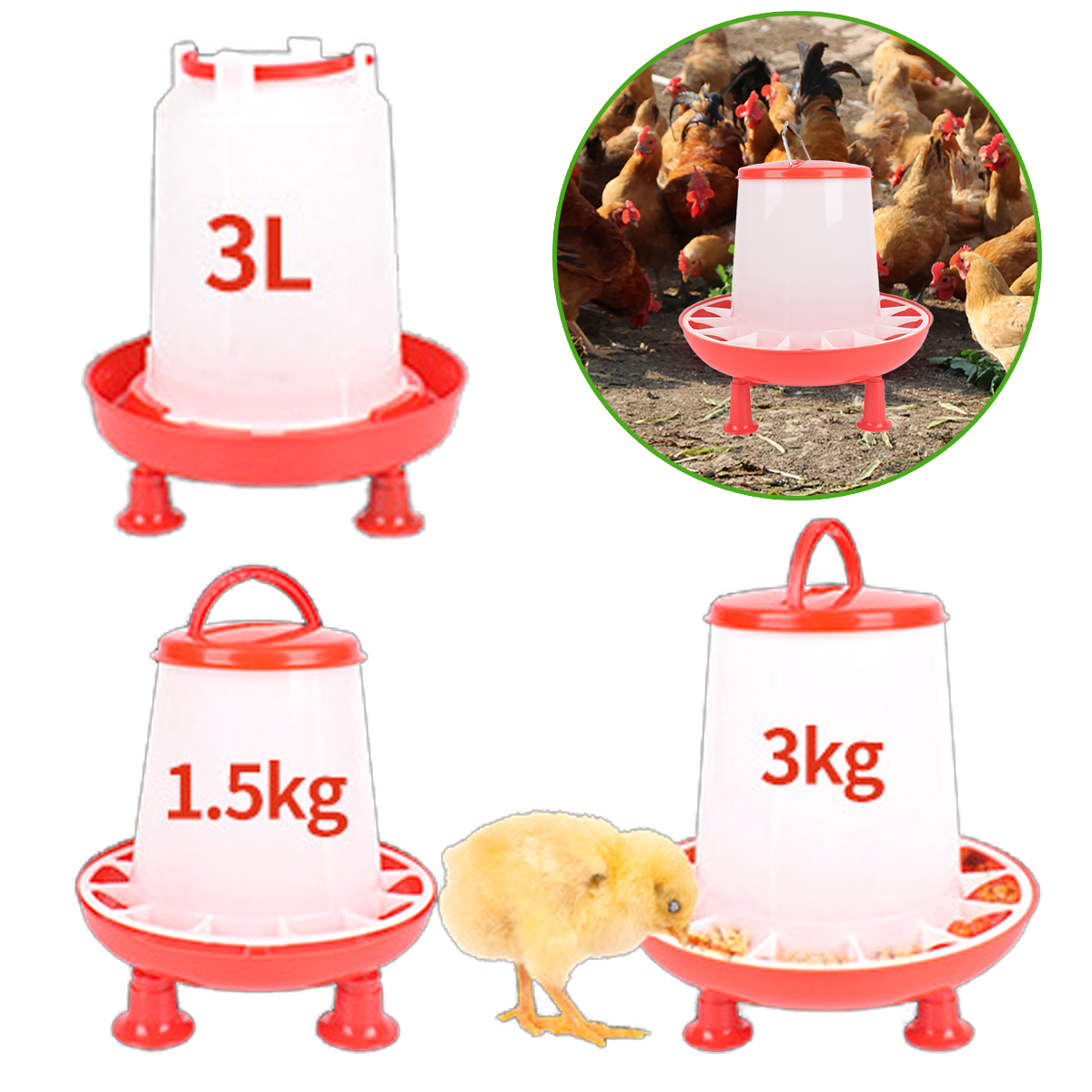 3L/1.5kg/3kg Poultry Drinking Feeding Bucket With Stander Feeder Drinker Chicken Coop Water Supply Quail Turkey Feeding Supplies