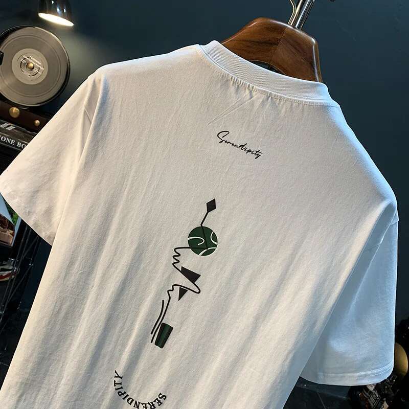 Summer Loose Casualtt-Shirt Men's Thin Printed Korean Styleinssimple Style Short-Sleeved Top Trendy Worsted Clothes