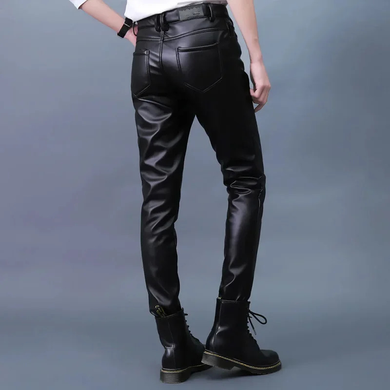 Mens leather pants ultrathin PU Trouser fashionable elastic motorcycle waterproof oily mens underwear oversized 250304