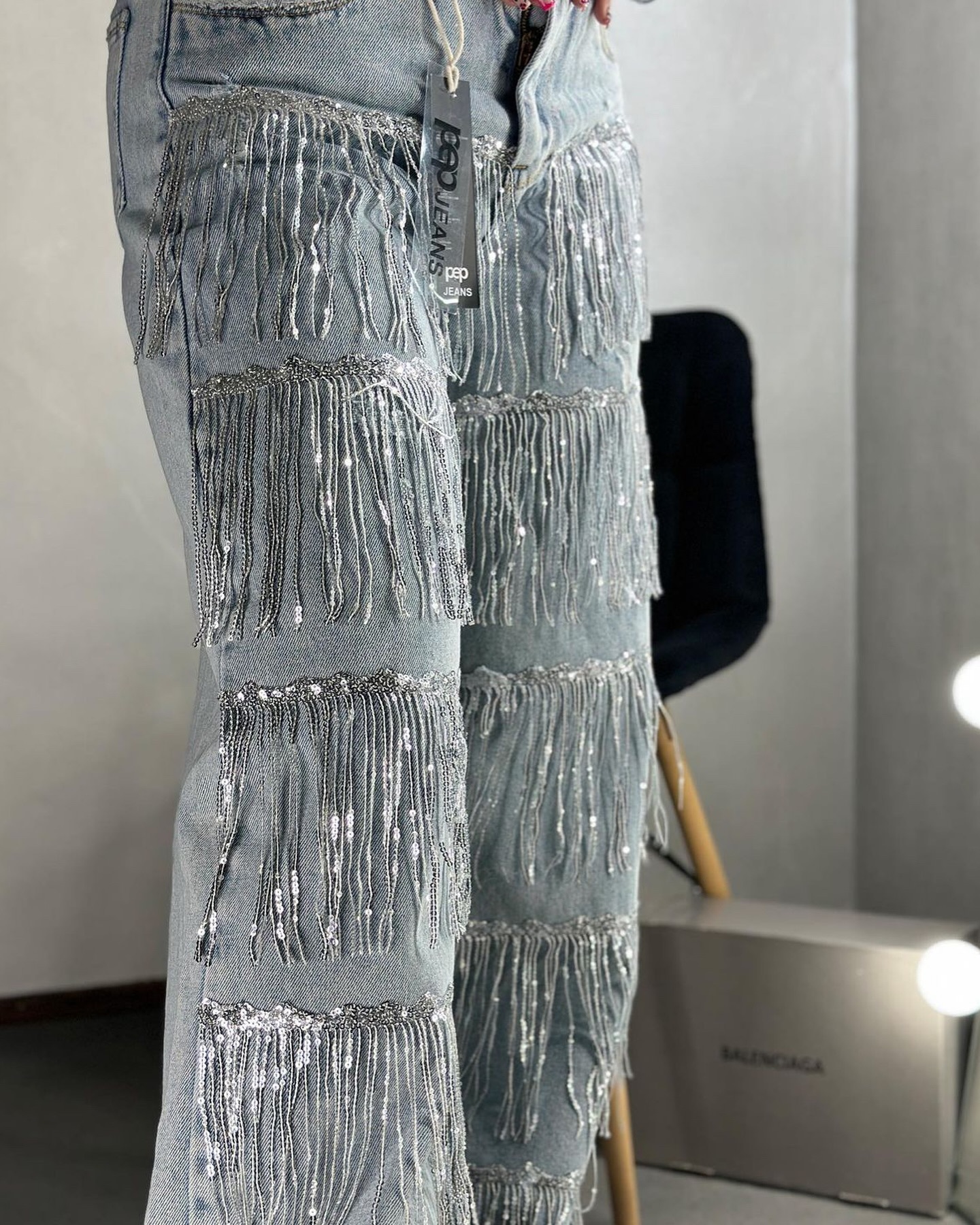 Plus size womens party Sequin tassel evening long autumn and winter contrast color four seasons Straight jeans 240822