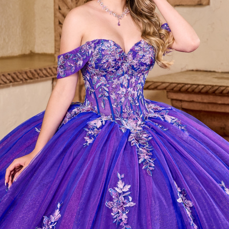 Royal Blue Shiny Quinceanera Dresses Ball Gown Off The Shoulder Applique Lace Corset Tull Party Birthday Sweet 16 Vestidos 15 Anos
