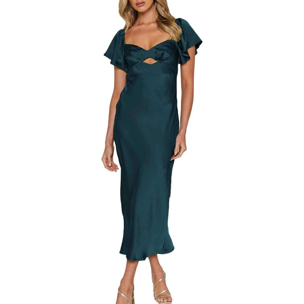 Europe and the United States sexy long skirt V-neck wrap buttock irregular midlength cocktail dress woman