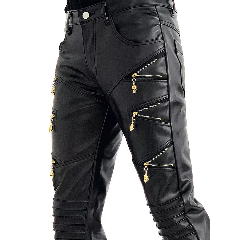 Arrived Skinny Biker Leather Pants Mens Faux Trousers for Male Trouser Stage Club Wear 250304