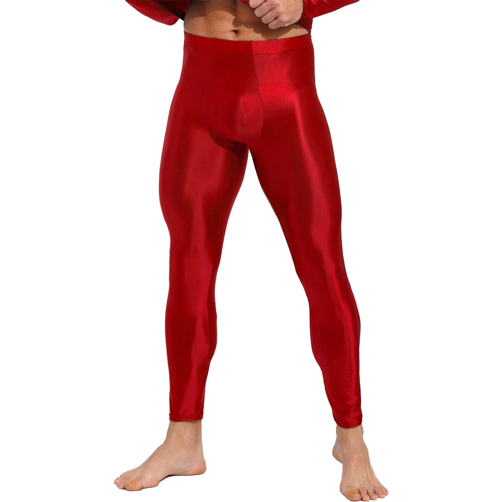 Mens Glossy Oil Tights Long Pants Skinny Leg Trousers Underwear Solid Color Leggings for Exercise Running Gym Fitness Workout 250304