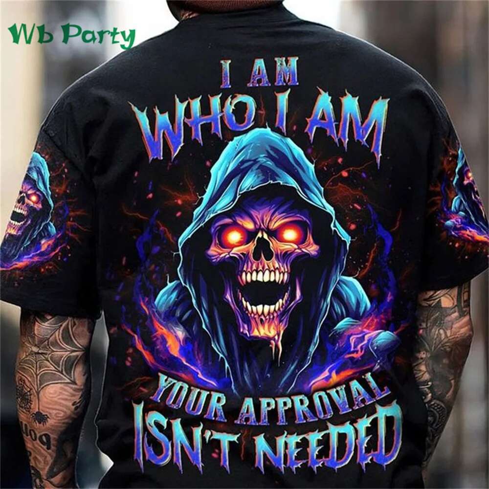 Men's Short Sleeve T-shirt, Oversized, Death Head Printed on the Back