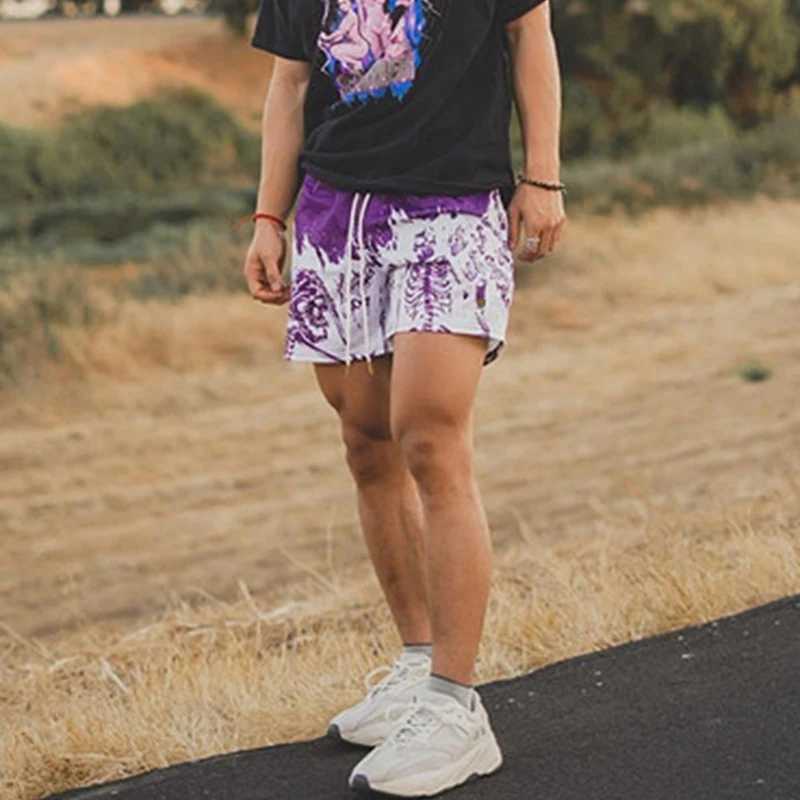 Streetwear Fashion Skull Printed Shorts Mens Summer Sports Fitness Running Breathable Shorts Casual Mens Loose ShortsXJ250304