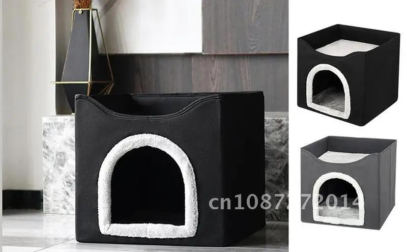 Indoor Dog House Soft Cozy Foldable Cat Cube Condo Warm Kennel Cats Layer Small Nest Cat Medium Sleeping House For Double