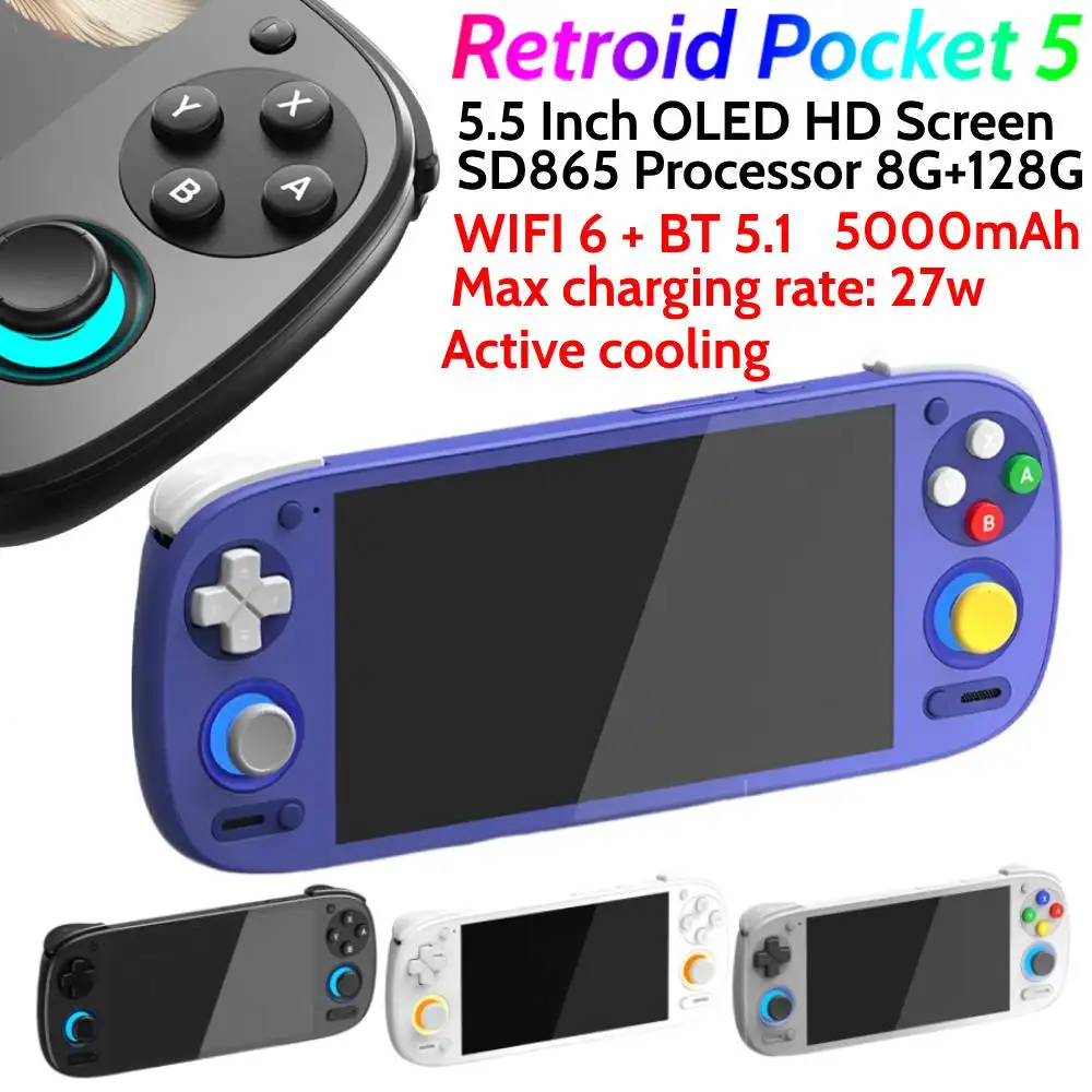 Retroid Pocket 5 Android Handheld Console 5.5 Inch OLED HD Screen Bluetooth 5.1 5000mAh Battery